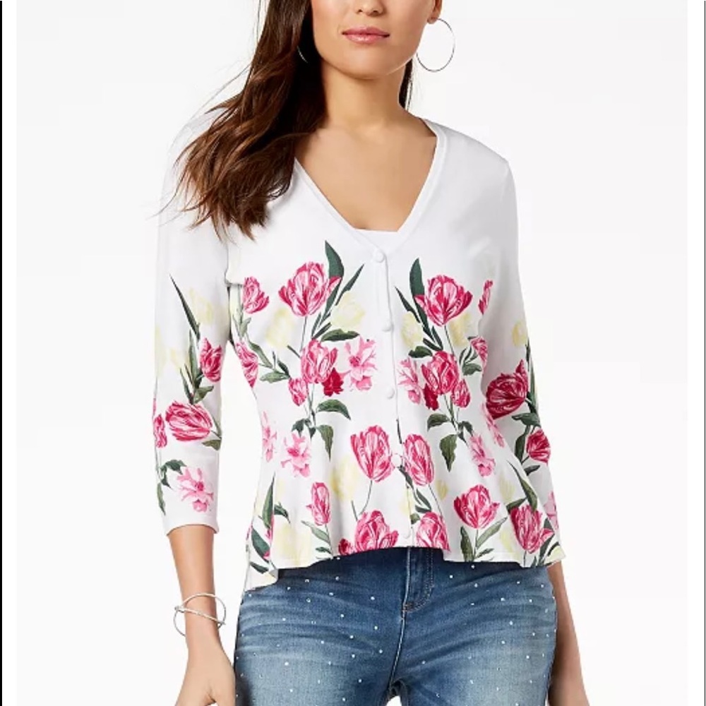 INC Cardigan, Fresh Floral Print, 3/4 Sleeve, MP
